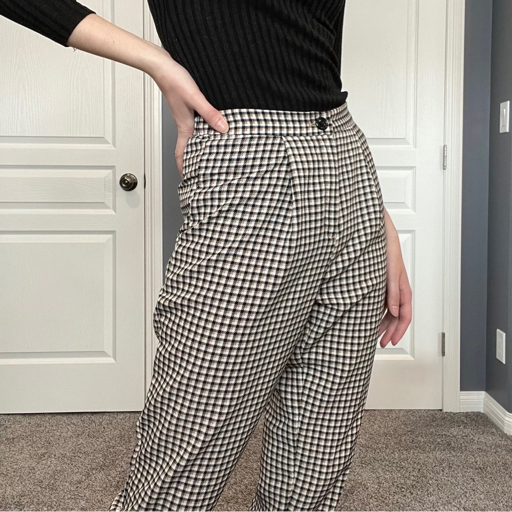 H&M Divided Brown Check High-Waist Trousers - Petite